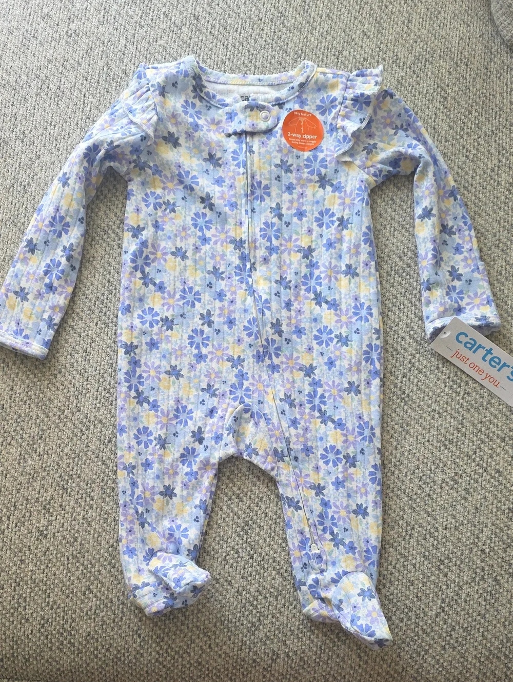 Pair Of Carter's Baby Floral and Orange Print Footed Onsies